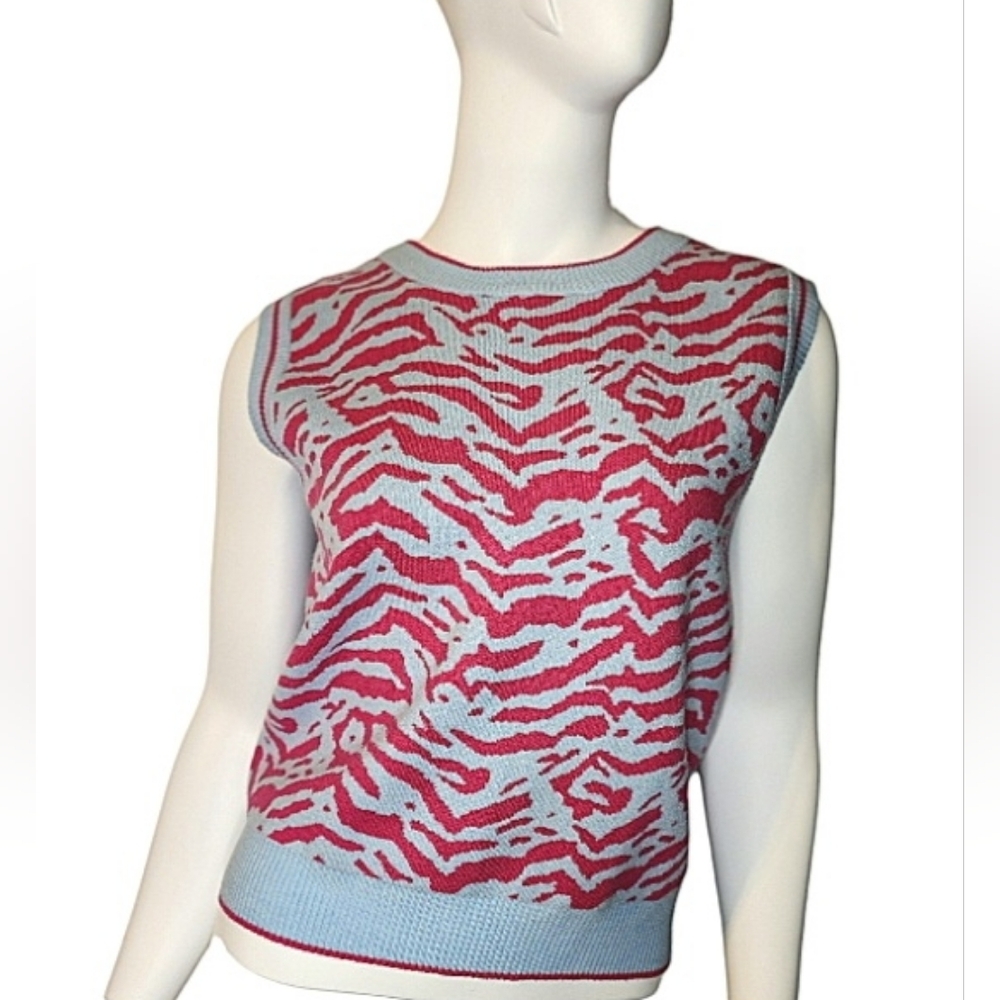 Circus NY by Sam Edelman Pink and Blue Zebra Print Sweater Vest Size L